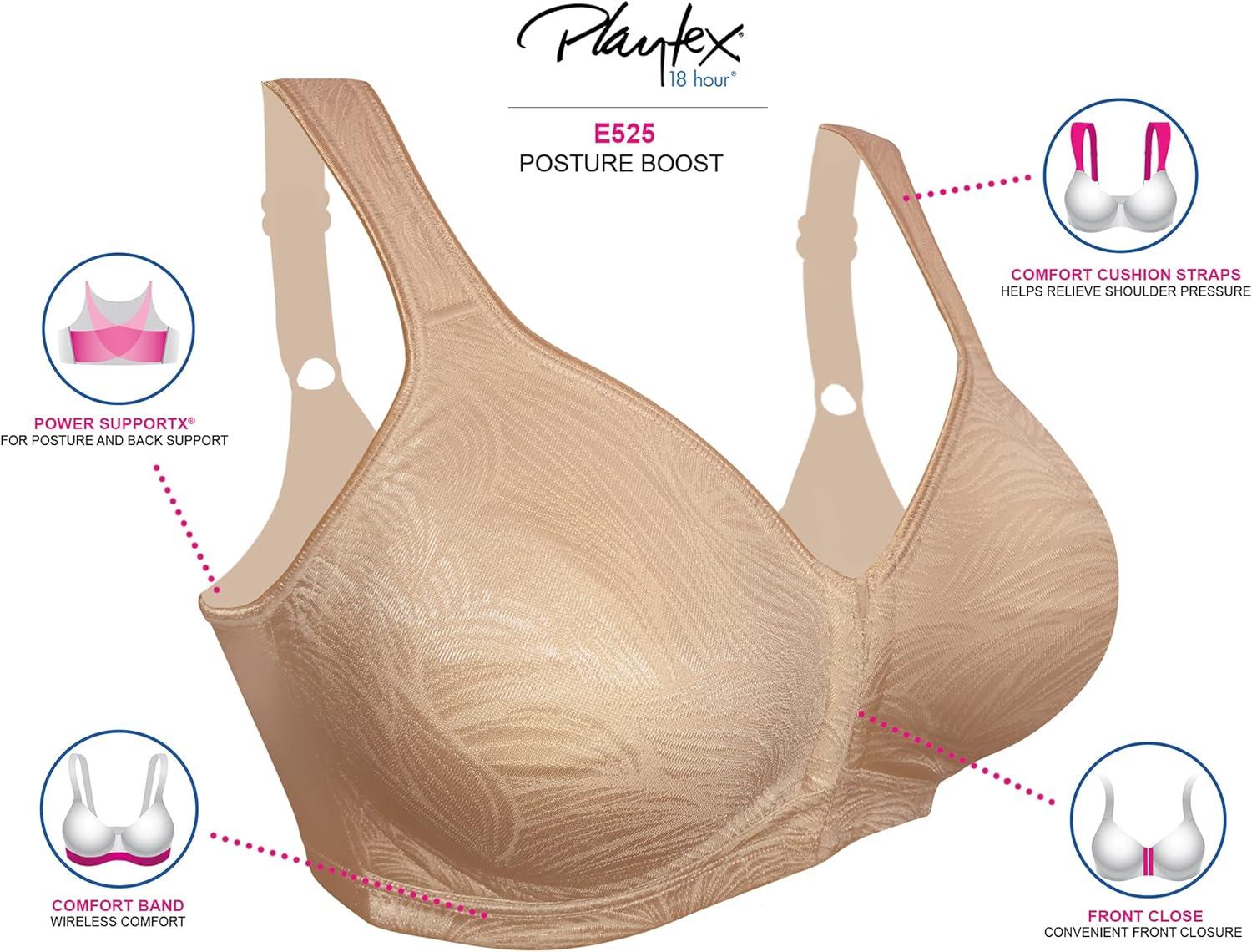 imagePLAYTEX Womens Wireless Bra 18 Hour PlusSize Bras Available Front Close Extra Back Support E525 Single or 2PackBlack