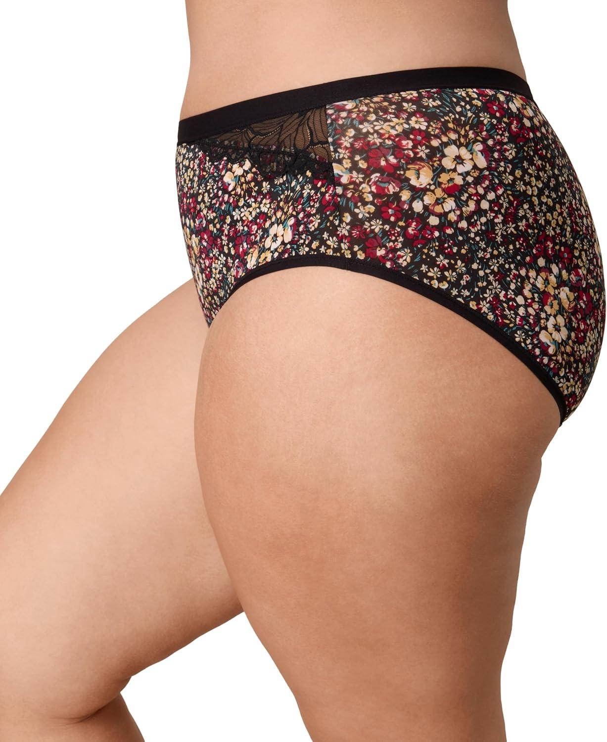 imagePLAYTEX womens Microfiber Hipster Underwear Pack Plussize Underwear Available Full Coverage Moisturewicking 3packDigital RoseSail Away NavyNoten Floral Print