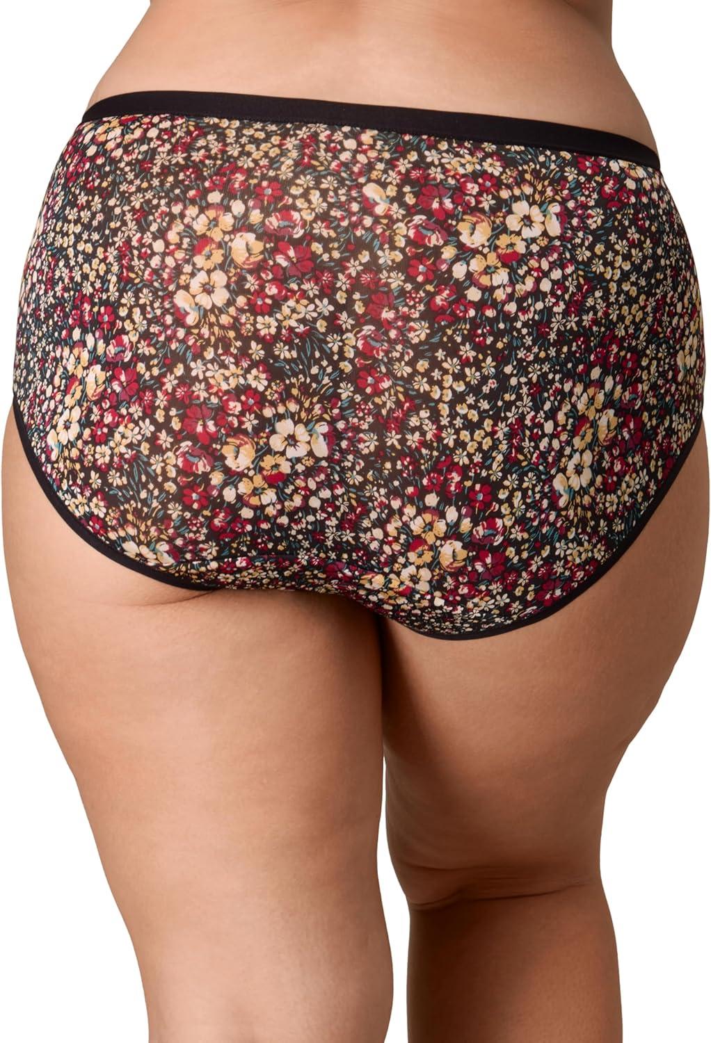 imagePLAYTEX womens Microfiber Hipster Underwear Pack Plussize Underwear Available Full Coverage Moisturewicking 3packDigital RoseSail Away NavyNoten Floral Print