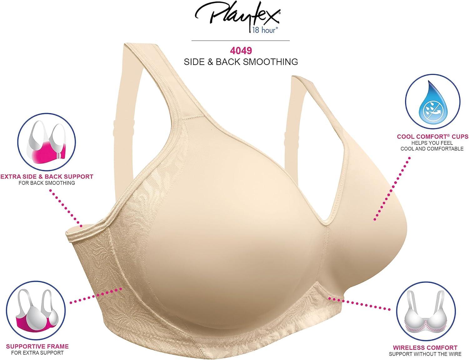 imagePlaytex Womens 18 Hour Side ampamp Back Smoothing Cooling Wireless TShirt Bra with 4Way TruSUPPORTWhite