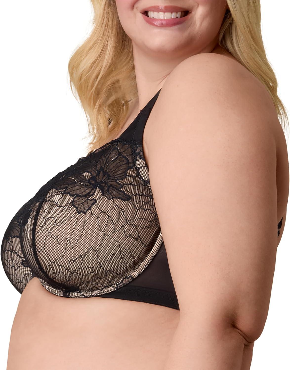 imagePlaytex Womens Balconette Underwire Bra PlusSize Bras Available Full Coverage Convertible Straps Lace 4800Dressed in BlackAlmond