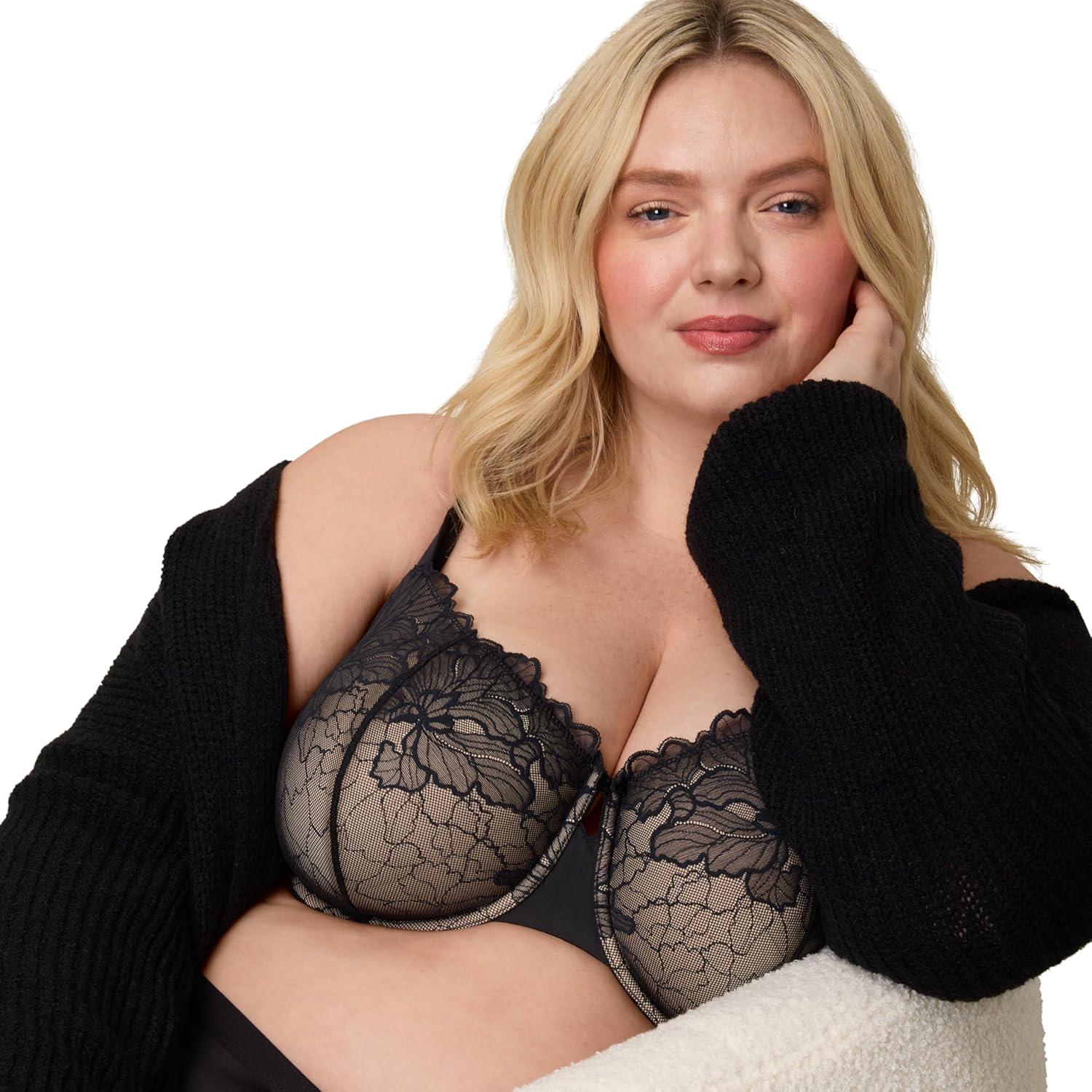 imagePlaytex Womens Balconette Underwire Bra PlusSize Bras Available Full Coverage Convertible Straps Lace 4800Dressed in BlackAlmond