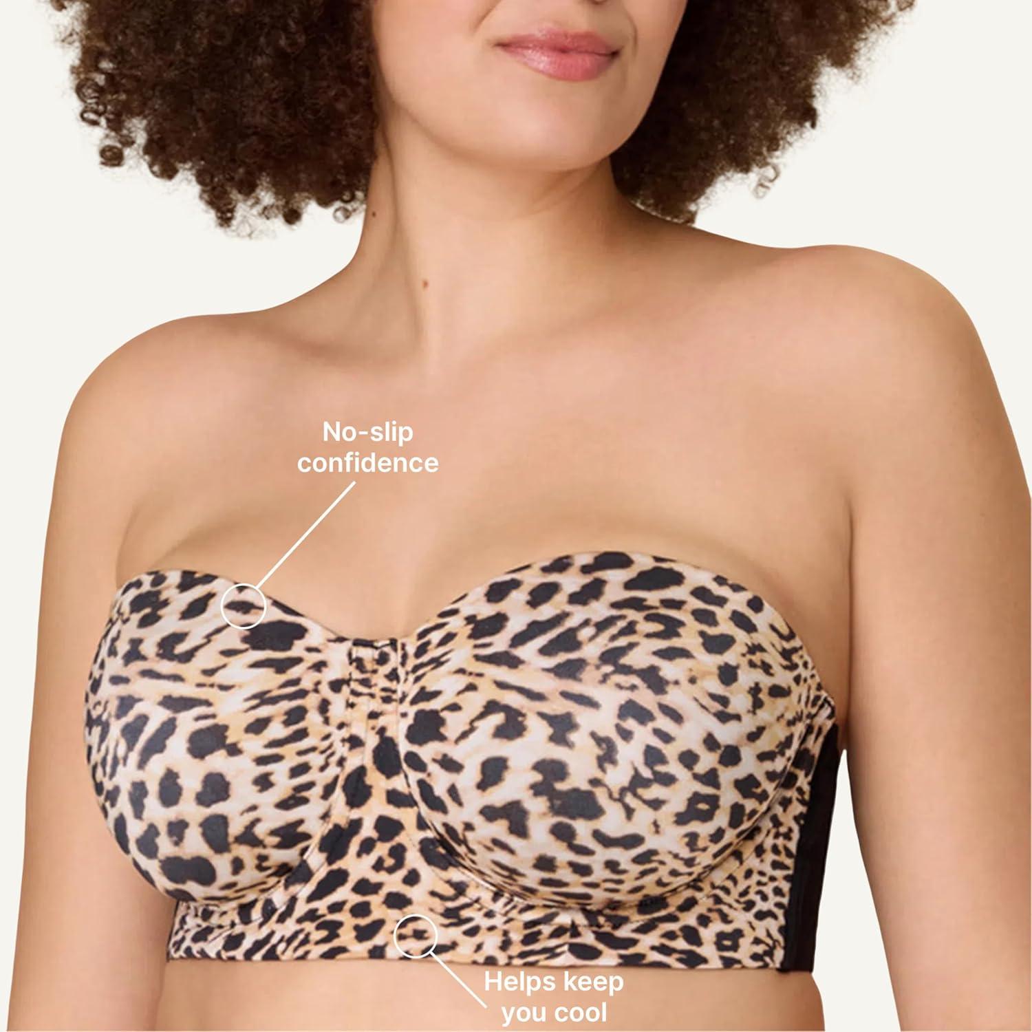 imagePlaytex Womens Strapless Bra PlusSize Bras Available Convertible Straps MoistureWicking 4801Heirloom White Leo Print