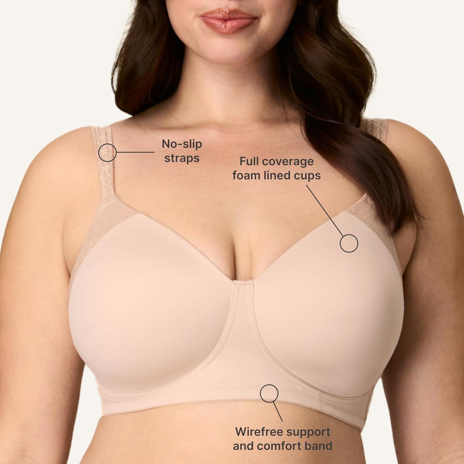 imagePlaytex Womens Wireless Bra PlusSize TShirt Bras Available Full Coverage MoistureWicking 4750Almond