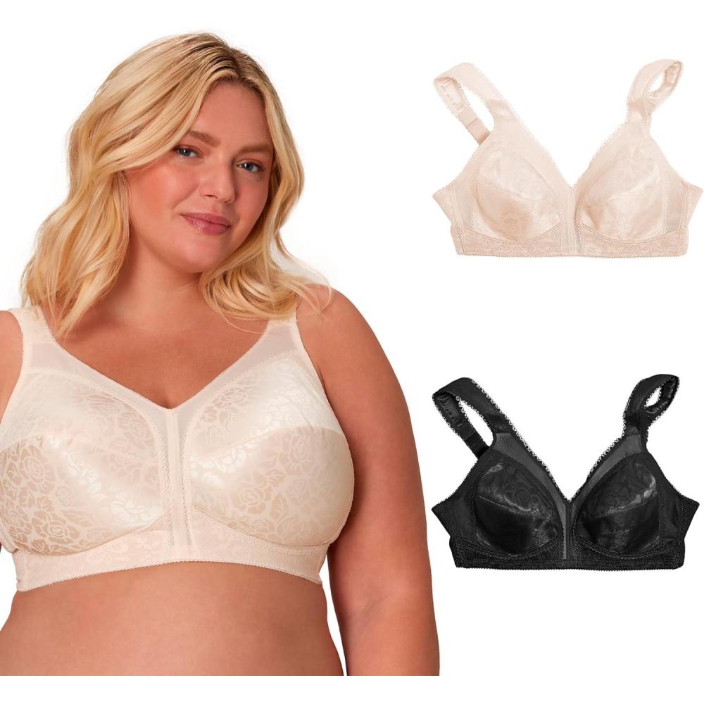 imagePlaytex Womens Wireless Bra 18 Hour PlusSize Bras Available Full Coverage Smoothing 4693 Single or 2PackNatural BeigeBlack 2pack