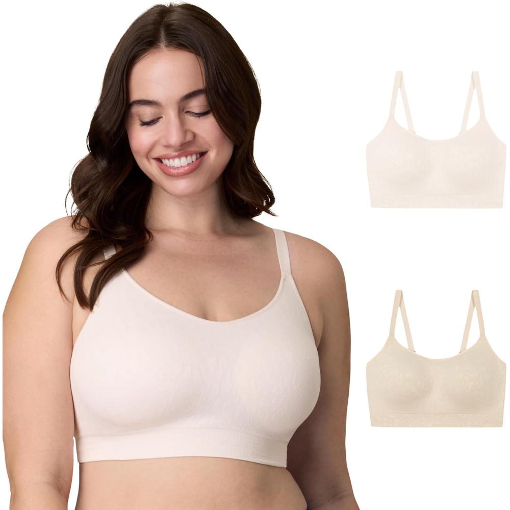 imagePlaytex Womens Wireless Bra Pack PlusSize Bras Available MoistureWicking Full Coverage Convertible 4752 2PackHeirloom WhiteAlmond