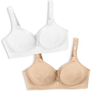 PLAYTEX Women’s 18 Hour Silky Soft Wireless Bra, Smoothing Full-Coverage T-Shirt Bra, Single and 2-Pack(White/Nude)