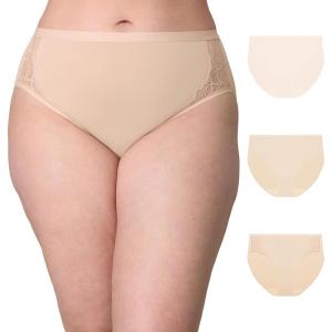 PLAYTEX Women’s Microfiber Underwear w/High Cut, 3-Pack, Plus Size Panties Available, Cool Comfort, Stay-Put Design(Heirloom White/Almond/Almond)