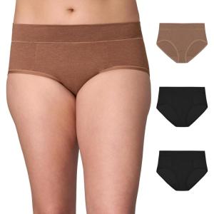 PLAYTEX Women’s Tummy Control Underwear Hipster Pack, 3-Pack, Stretch Cotton, Plus Size Panties Avail., Moisture Wicking(Dressed in Black/Dressed in Black/Bronzed Chestnut)