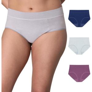 PLAYTEX Women’s Tummy Control Underwear Hipster Pack, 3-Pack, Stretch Cotton, Plus Size Panties Avail., Moisture Wicking(Sail Away Navy/New Rain Cloud Heather/Plum Dandy)