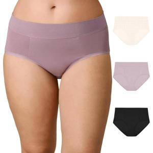 PLAYTEX Women’s Tummy Control Underwear Hipster Pack, 3-Pack, Stretch Cotton, Plus Size Panties Avail., Moisture Wicking(Vintage Mauve/Dressed in Black/Heirloom White Mini Dot)