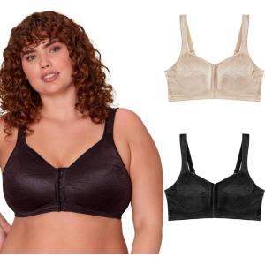PLAYTEX Women’s Wireless Bra, 18 Hour Plus-Size Bras Available, Front Close, Extra Back Support, E525, Single or 2-Pack(Nude/Black  2 Pack)