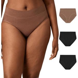 PLAYTEX womens High-cut Brief Underwear Pack, Plus-size Underwear Available, Tummy Smoothing, 3-pack(Dressed in Black/Dressed in Black/Bronzed Chestnut)