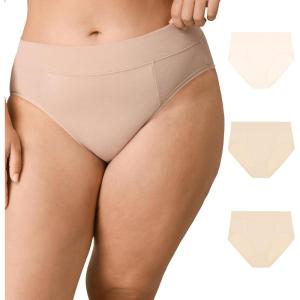 PLAYTEX womens High-cut Brief Underwear Pack, Plus-size Underwear Available, Tummy Smoothing, 3-pack(Heirloom White/Almond/Almond)