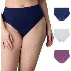 PLAYTEX womens High-cut Brief Underwear Pack, Plus-size Underwear Available, Tummy Smoothing, 3-pack(Sail Away Navy/New Rain Cloud Heather/Plum Dandy)