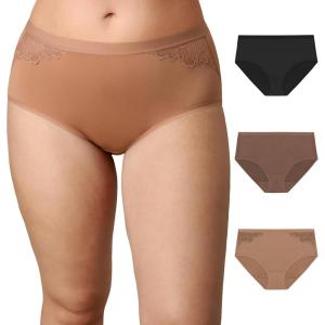 PLAYTEX womens Microfiber Hipster Underwear Pack, Plus-size Underwear Available, Full Coverage, Moisture-wicking, 3-pack(Dark Iced Brown/Bronzed Chestnut/Dressed in Black)