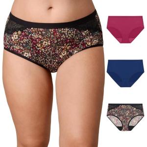 PLAYTEX womens Microfiber Hipster Underwear Pack, Plus-size Underwear Available, Full Coverage, Moisture-wicking, 3-pack(Digital Rose/Sail Away Navy/Noten Floral Print)