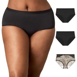 PLAYTEX womens Microfiber Hipster Underwear Pack, Plus-size Underwear Available, Full Coverage, Moisture-wicking, 3-pack(Heirloom White Leo Print/Dressed in Black/Dressed in Black)