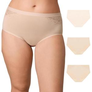 PLAYTEX womens Microfiber Hipster Underwear Pack, Plus-size Underwear Available, Full Coverage, Moisture-wicking, 3-pack(Heirloom White/Almond/Almond)