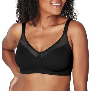 Playtex Women’s 18 Hour Minimizer Smoothing Full-Coverage Wireless T-Shirt Bra with Mesh Trim(Black)