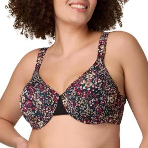 Playtex Womens Underwire Bra, Plus-Size T-Shirt Bras Available, Full Coverage, Moisture-Wicking, 4807(Noten Floral/Black Print)