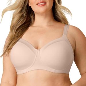 Playtex Women’s Wireless Balconette Bra, Full-Coverage Bras for Women, Support, Moisture Wicking (Plus(Almond)