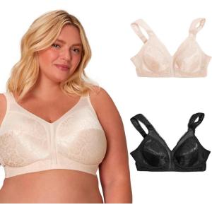 Playtex Women’s Wireless Bra, 18 Hour Plus-Size Bras Available, Full Coverage, Smoothing, 4693, Single or 2-Pack(Natural Beige/Black  2-pack)