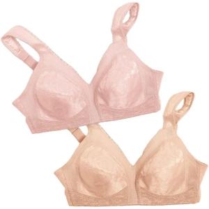 Playtex Women’s Wireless Bra, 18 Hour Plus-Size Bras Available, Full Coverage, Smoothing, 4693, Single or 2-Pack(Pretty Blush/Cafe Au Lait  2-pack)