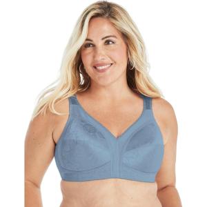 Playtex Women’s Wireless Bra, 18 Hour Plus-Size Bras Available, Full Coverage, Smoothing, 4693, Single or 2-Pack(Soft Blue-grey)