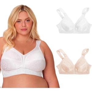 Playtex Women’s Wireless Bra, 18 Hour Plus-Size Bras Available, Full Coverage, Smoothing, 4693, Single or 2-Pack(White/Natural Beige  2-pack)