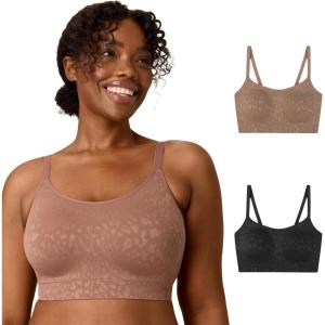 Playtex Womens Wireless Bra Pack, Plus-Size Bras Available, Moisture-Wicking, Full Coverage, Convertible, 4752, 2-Pack(Dressed in Black/Bronzed Chestnut)