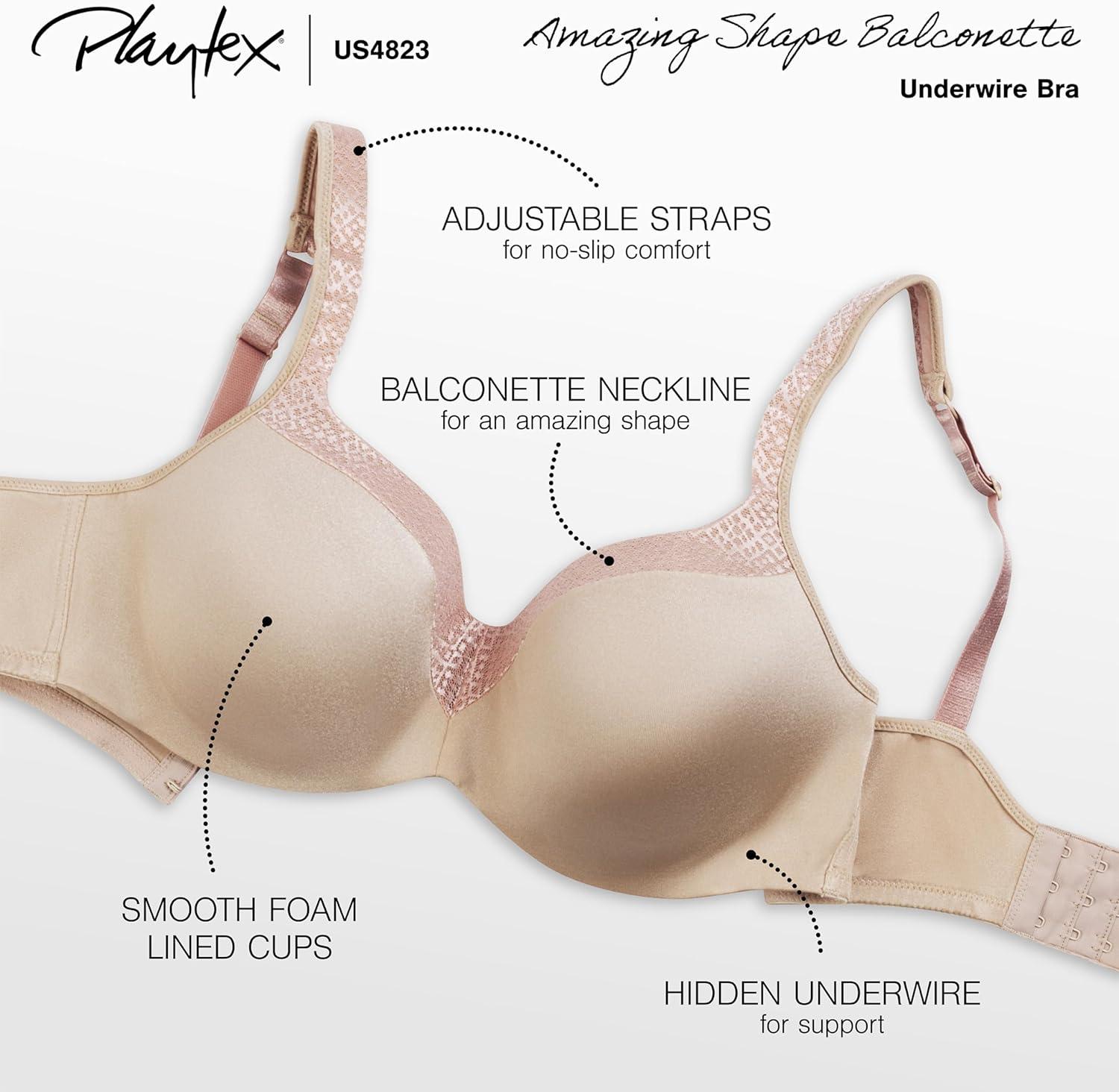 imagePLAYTEX womens Secrets Underwire Balconette Tshirt Bra for Full Figures Retired ColorsJuniper Blue