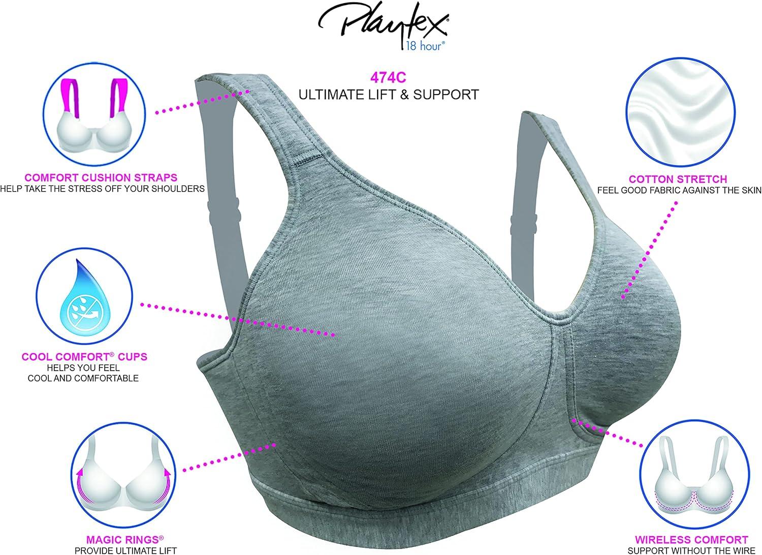 imagePlaytex Womens 18 Hour Ultimate Lift Wireless Stretch Cotton FullCoverage TShirt BraSoft Taupe Cotton Stretch