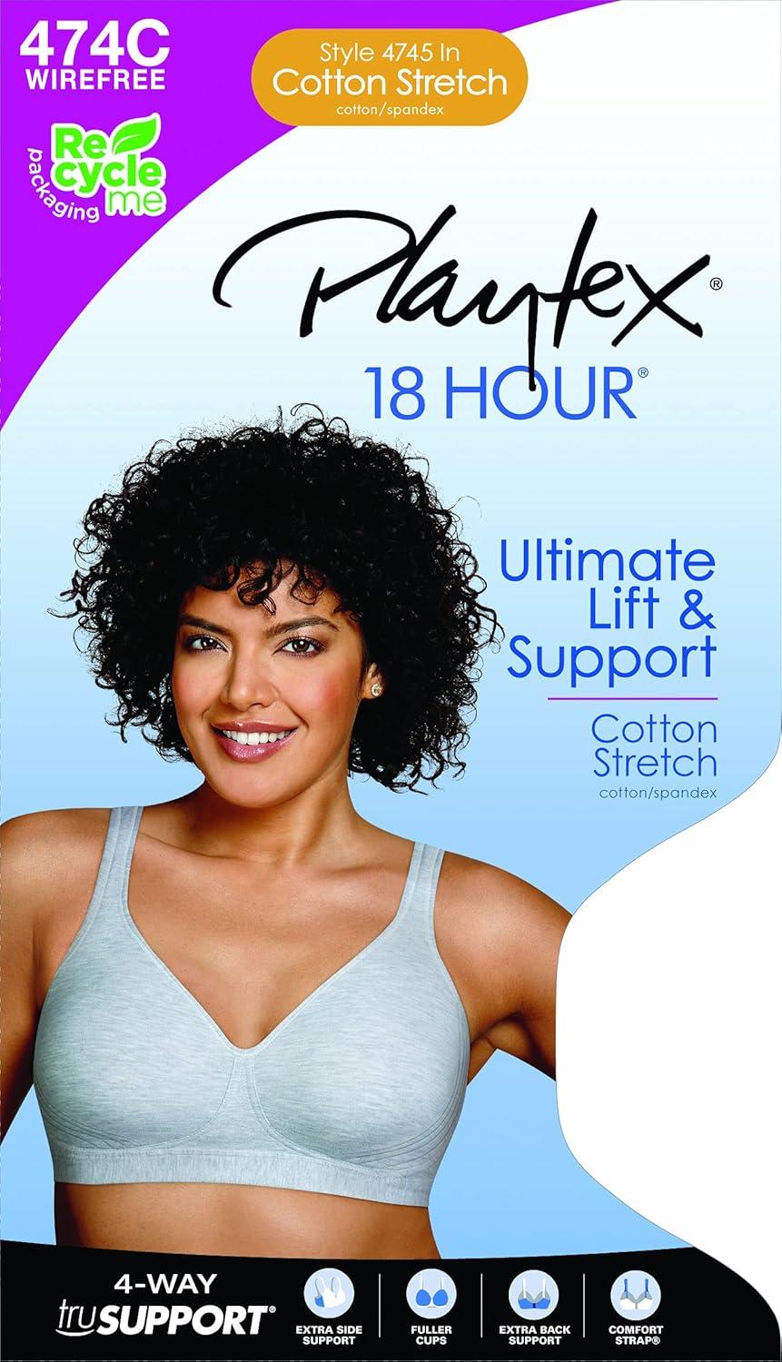 imagePlaytex Womens 18 Hour Ultimate Lift Wireless Stretch Cotton FullCoverage TShirt BraSoft Taupe Cotton Stretch