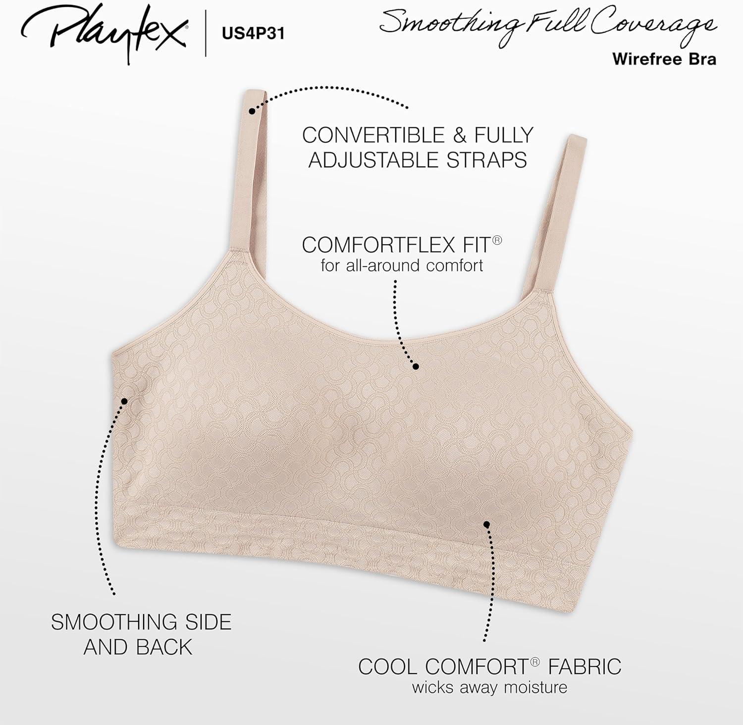 imagePlaytex Womens Smoothing Full Coverage Wireless Bra Us4p31 2Pack Sizes S3x MXLBlackAlmond