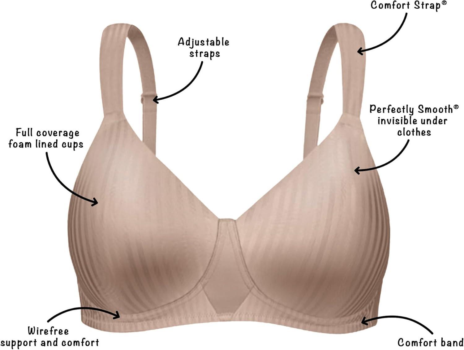 imagePlaytex Womens Wireless Bra Secrets Perfectly Smooth Wirefree Bra Full Coverage US4707Nightfire Red Stripe