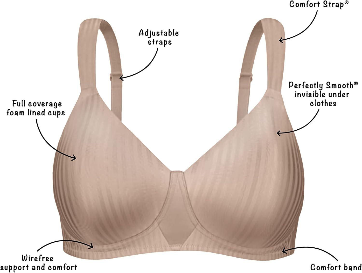 imagePlaytex Womens Wireless Bra Secrets Perfectly Smooth Wirefree Bra Full Coverage US4707Nude Stripe