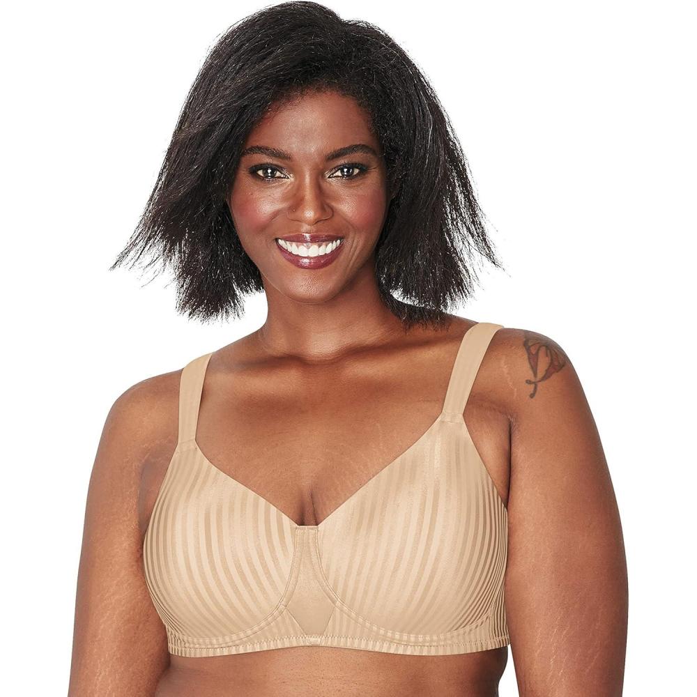 imagePlaytex Womens Wireless Bra Secrets Perfectly Smooth Wirefree Bra Full Coverage US4707Nude Stripe