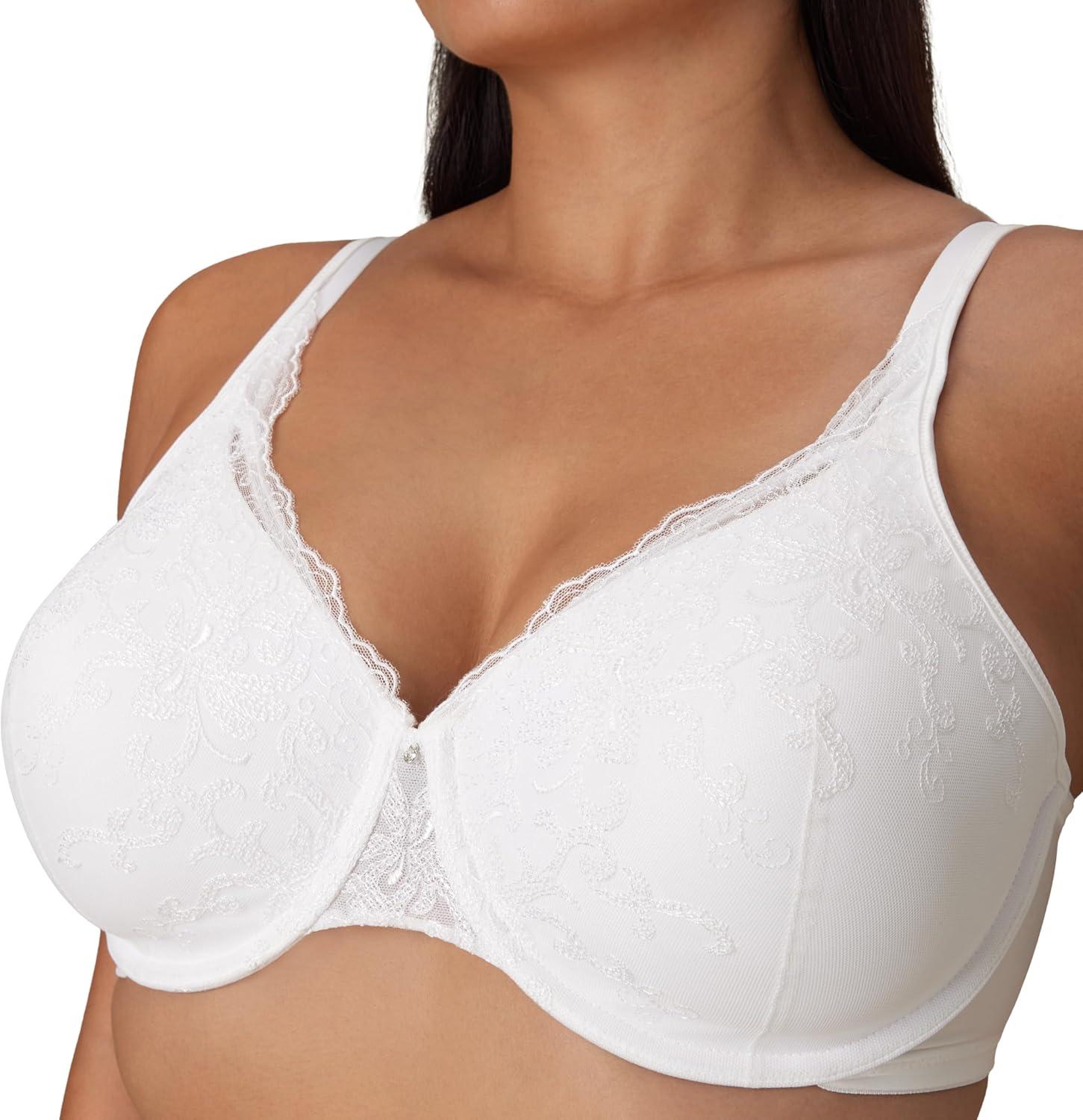 imagePlaytex Womens Love My Curves Feel Gorgeous Underwire Full Coverage Bra US4513Embroidery White