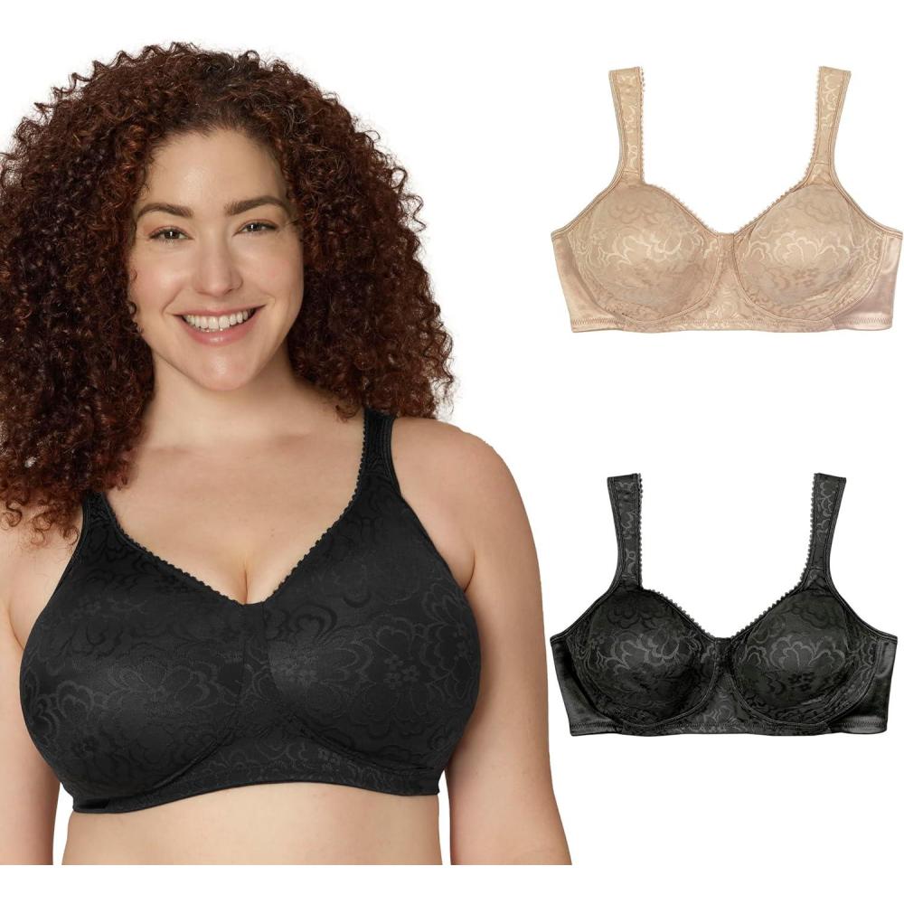 imagePlaytex Womens Wireless Bra Single Or 2Pack 18 Hour Ultimate Lift amp Support Bras for Women PlusNudeBlack 2pack