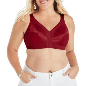 Playtex Women’s Wireless Bra, 18 Hour Plus-Size Bras Available, Full Coverage, Smoothing, 4693, Single or 2-Pack(Smart Red)