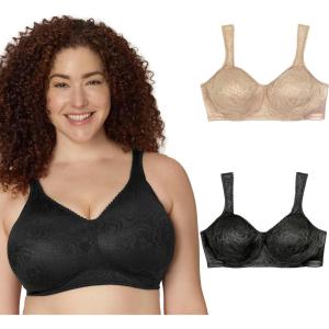 Playtex Womens Wireless Bra, Single Or 2-Pack, 18 Hour Ultimate Lift & Support Bras for Women (Plus(Nude/Black  2-pack)