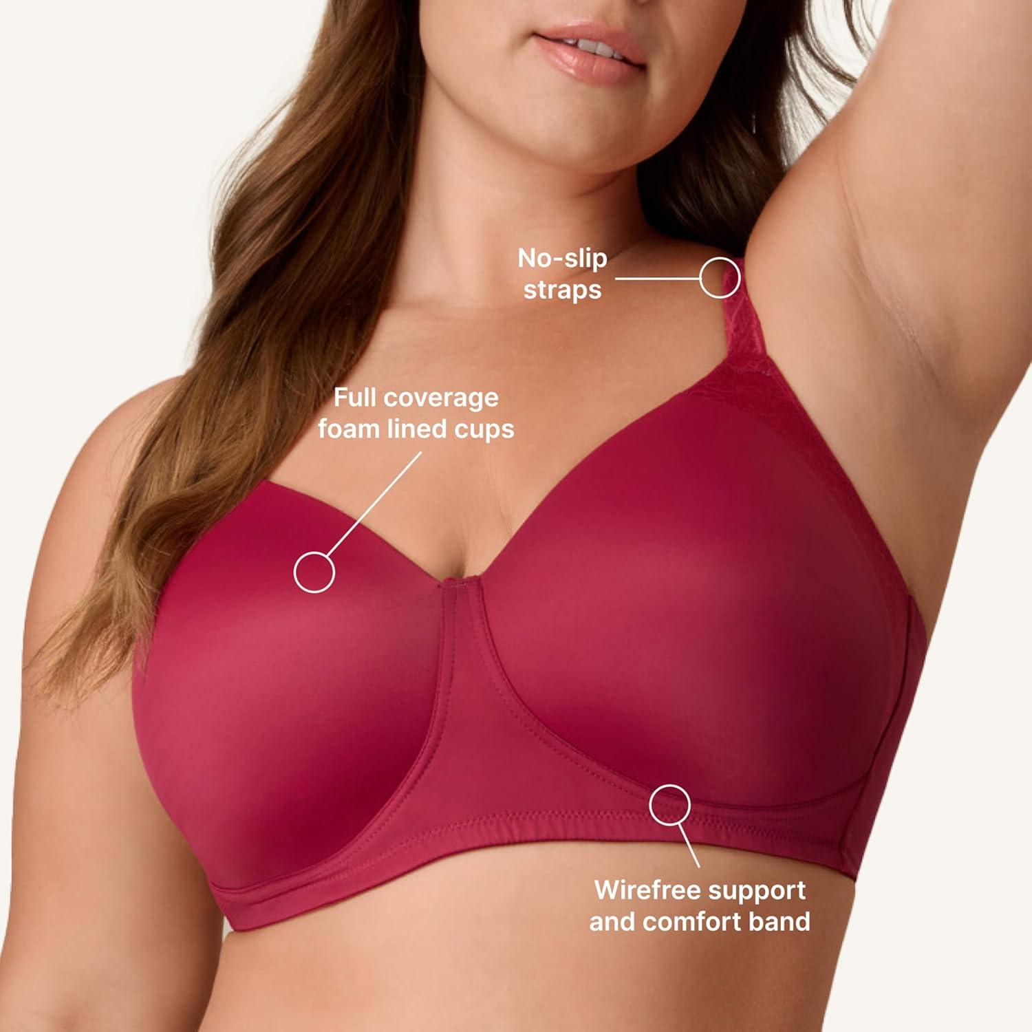 imagePlaytex Womens Wireless Bra PlusSize TShirt Bras Available Full Coverage MoistureWicking 4750Digital Rose