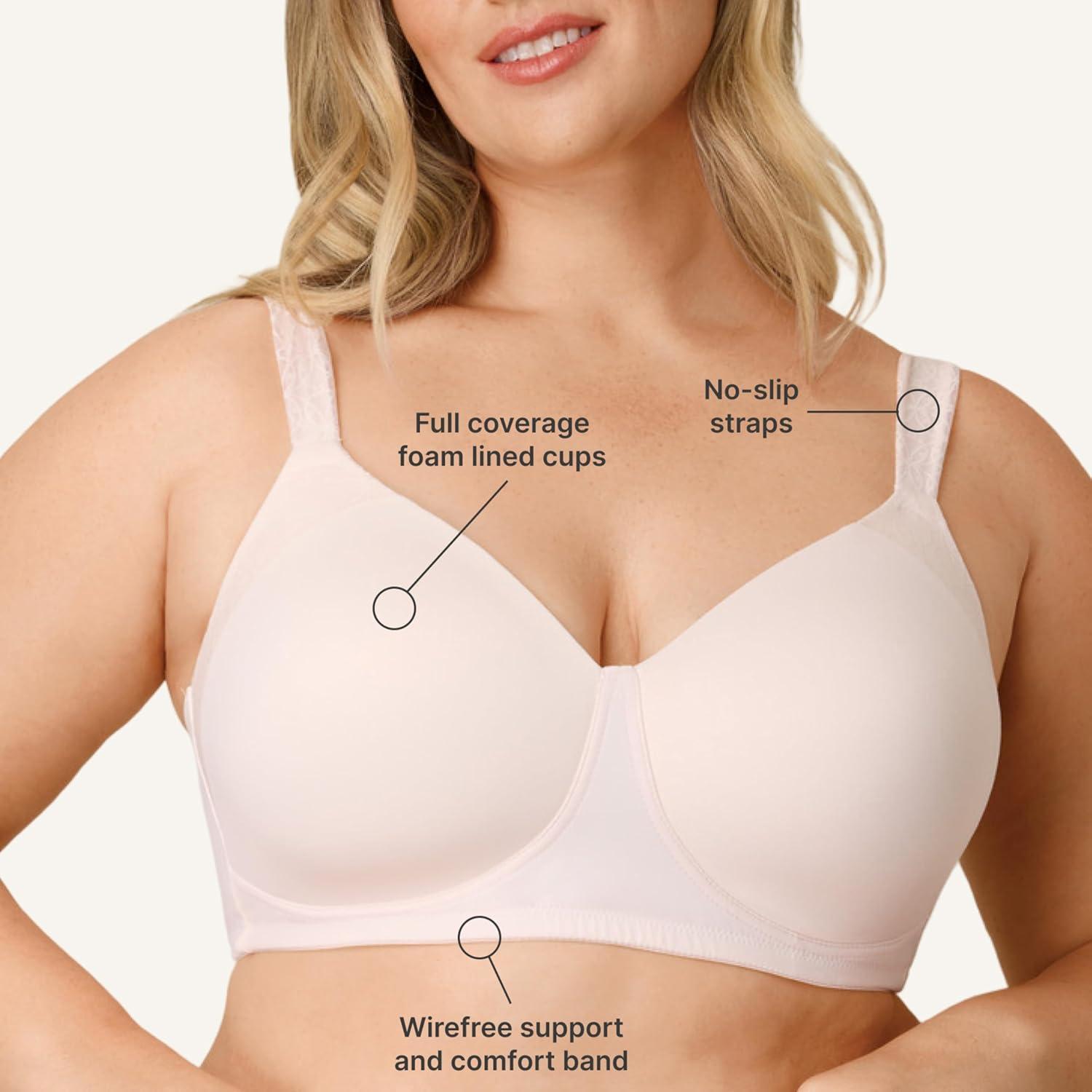 imagePlaytex Womens Wireless Bra PlusSize TShirt Bras Available Full Coverage MoistureWicking 4750Heirloom White