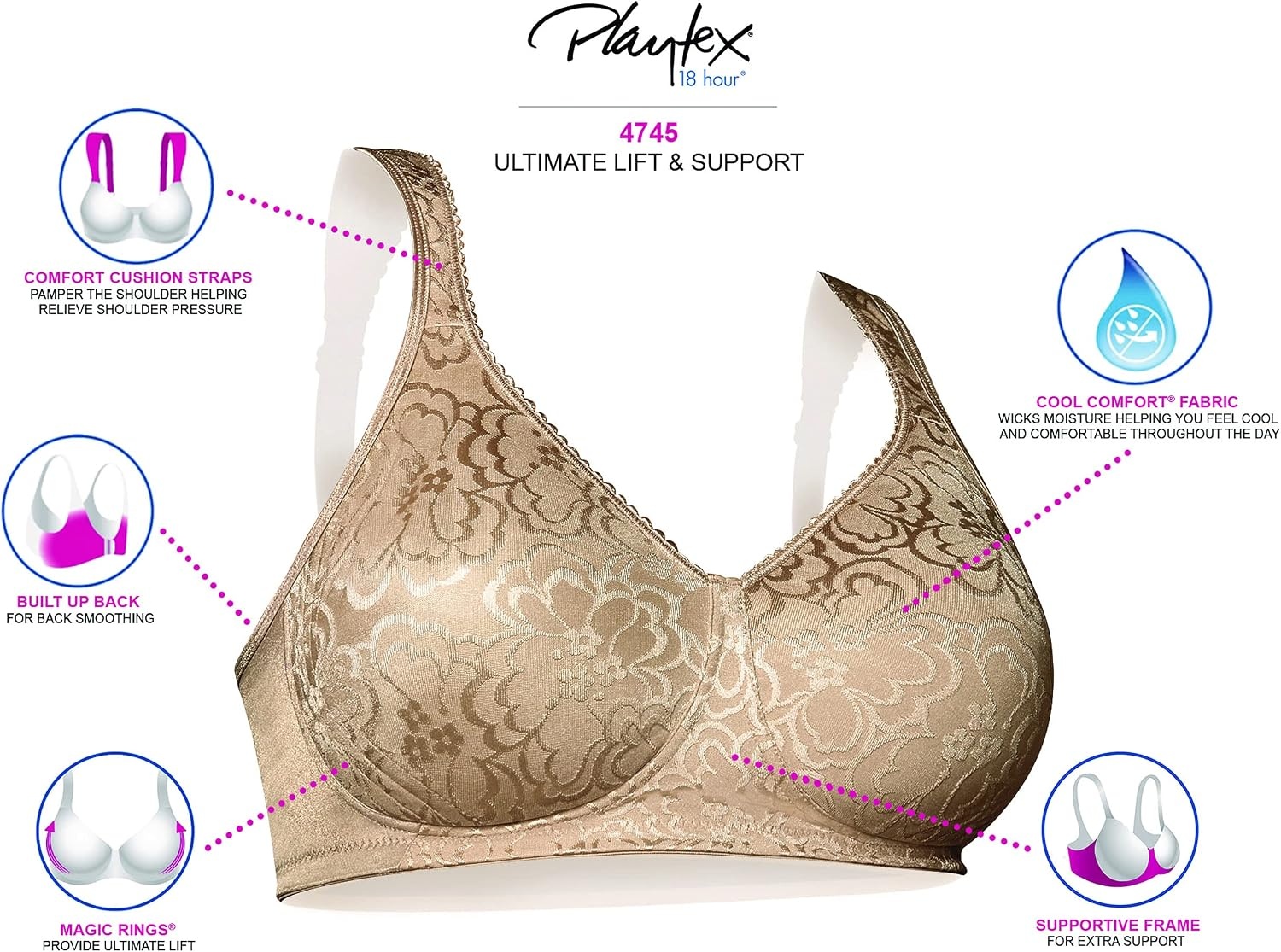 image:imagePlaytex Womens 18 Hour Ultimate Lift and Support Wire Free Bra US4745 Available in Single and 2PacksBlackBlack 2pack