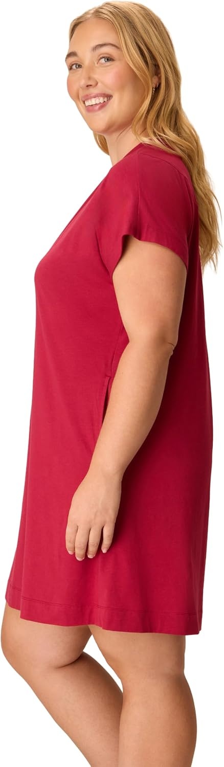 image:imagePLAYTEX Womens Cottonstretch Nightgown Cottonstretch Sleep Shirt for Women Moisturewicking LoungewearGlory Red