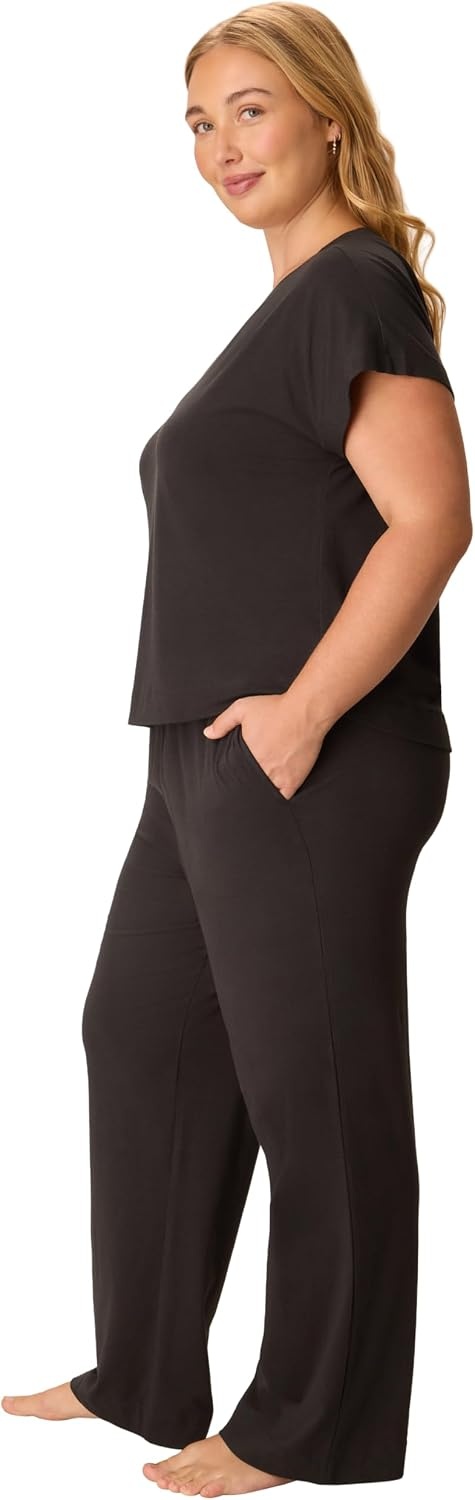image:imagePLAYTEX Womens Pajamas Set for Women Cottonstretch Sleep Tee amp Pants Set Moisturewicking Loungewear Pockets 29Dressed in Black