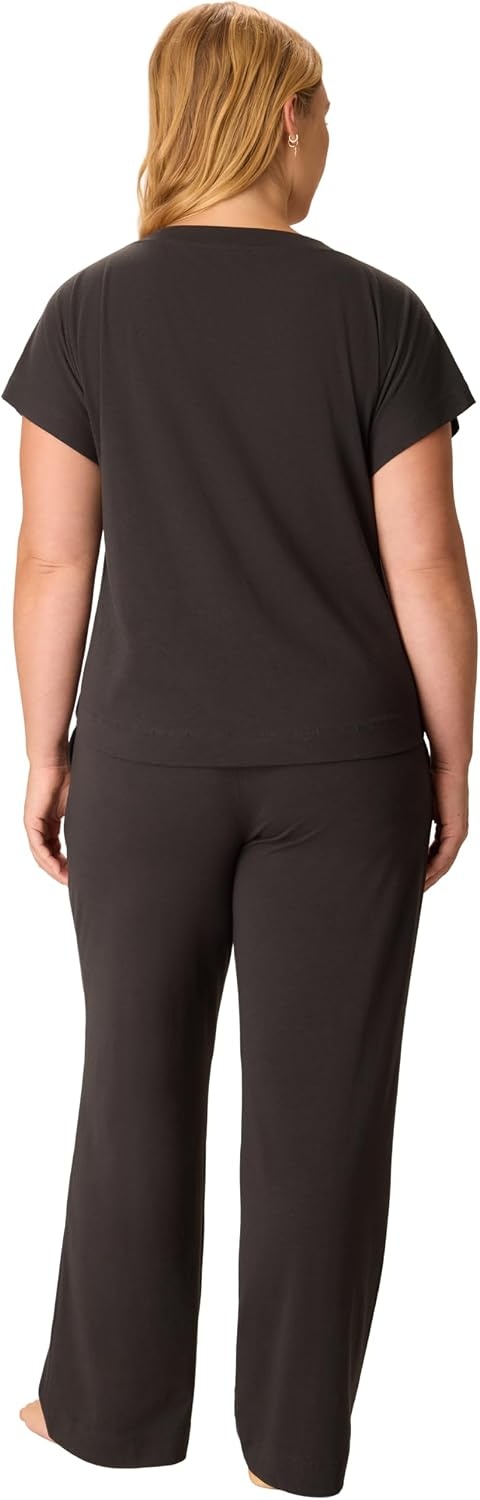 image:imagePLAYTEX Womens Pajamas Set for Women Cottonstretch Sleep Tee amp Pants Set Moisturewicking Loungewear Pockets 29Dressed in Black