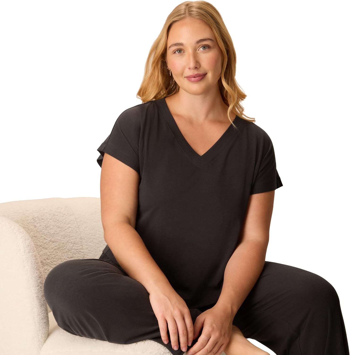 image:imagePLAYTEX Womens Pajamas Set for Women Cottonstretch Sleep Tee amp Pants Set Moisturewicking Loungewear Pockets 29Dressed in Black