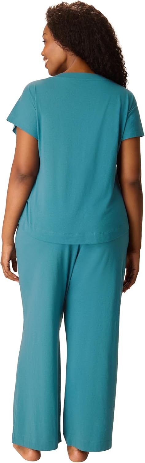 image:imagePLAYTEX Womens Pajamas Set for Women Cottonstretch Sleep Tee amp Pants Set Moisturewicking Loungewear Pockets 29Nifty Turquoise